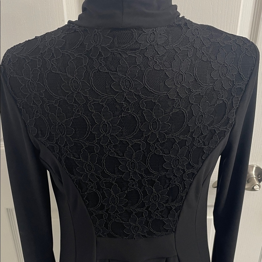 Joseph Ribkoff Elegant Fitted Black Cover Up Jacket Long Sleeves Lace Back Sz 10 - Picture 7 of 12